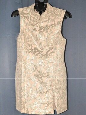 Rumored Cream Brocade Mini Dress with Silver Floral Accents